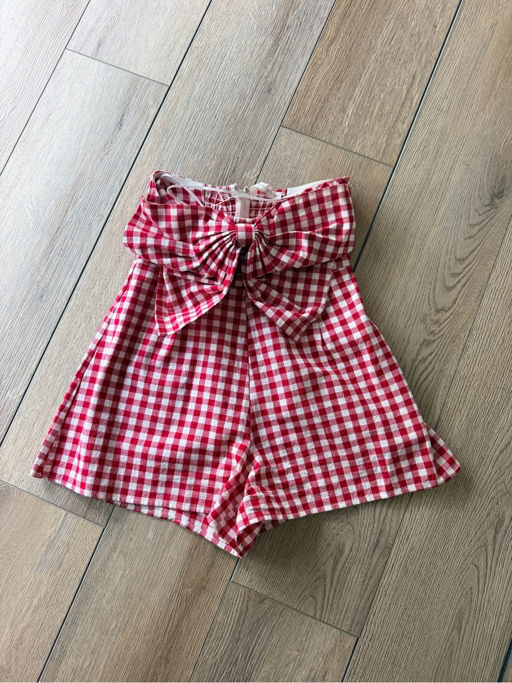 Altar'd State Red and White Gingham High-Waist Bow Shorts